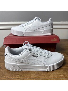 Puma Carina Leather White Silver 370325-02 Women’s Size 10